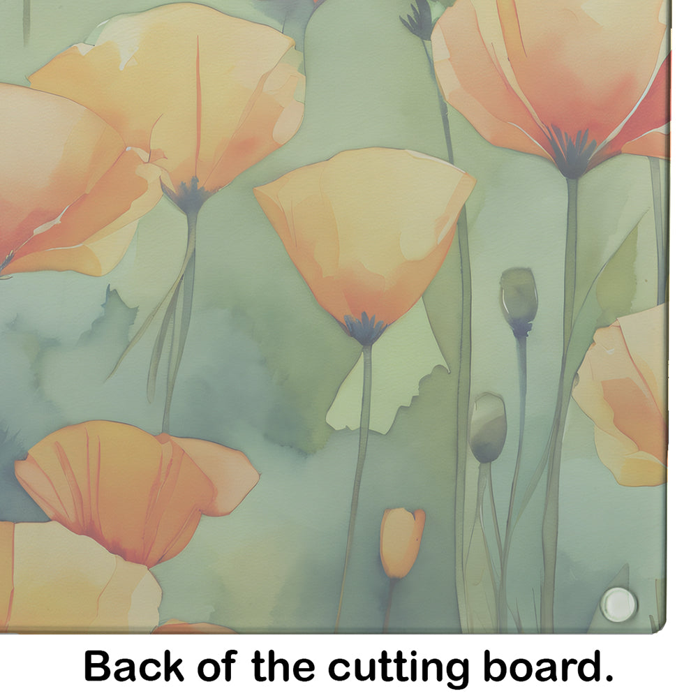 California California Poppies in Watercolor Glass Cutting Board