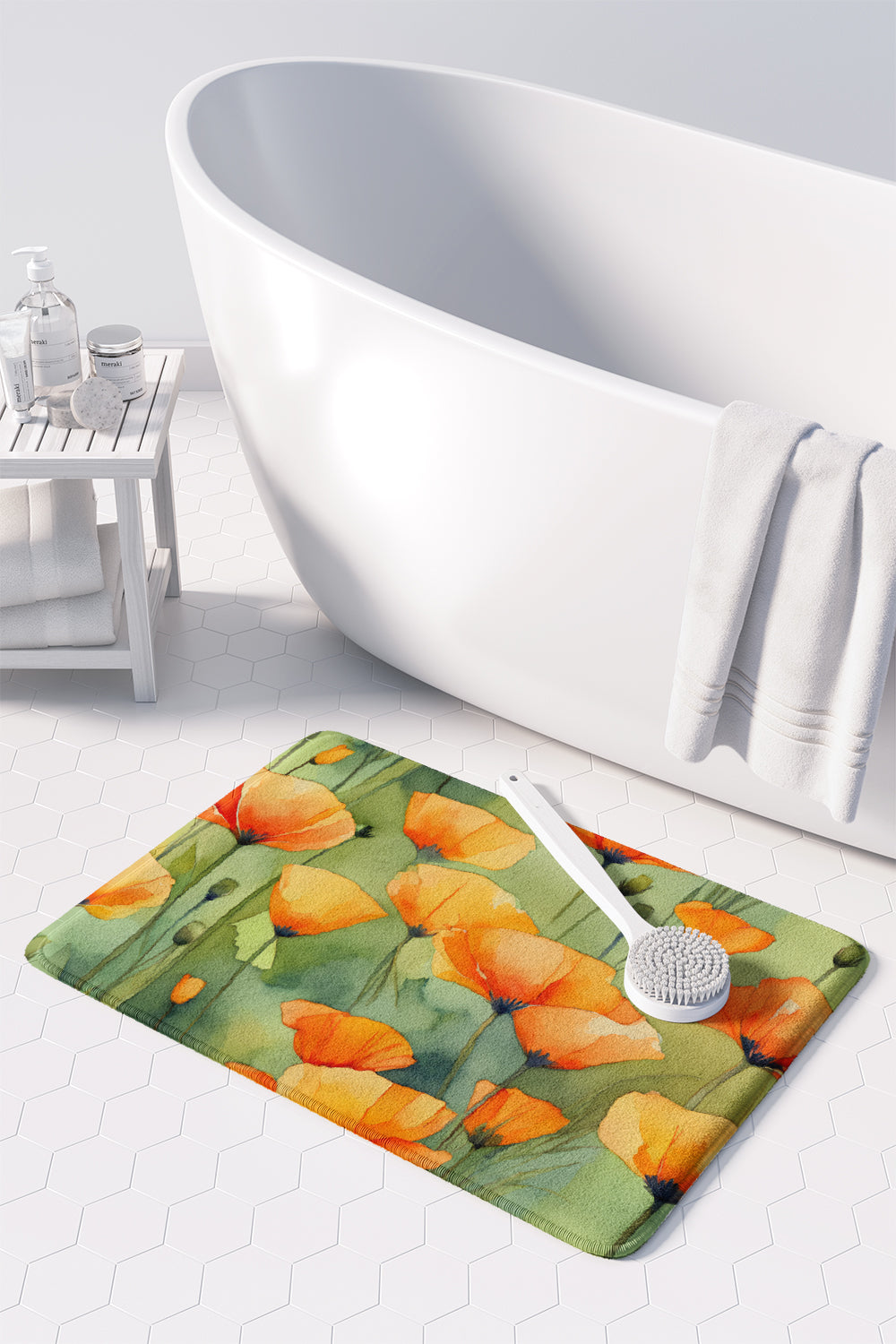 California California Poppies in Watercolor Memory Foam Kitchen Mat