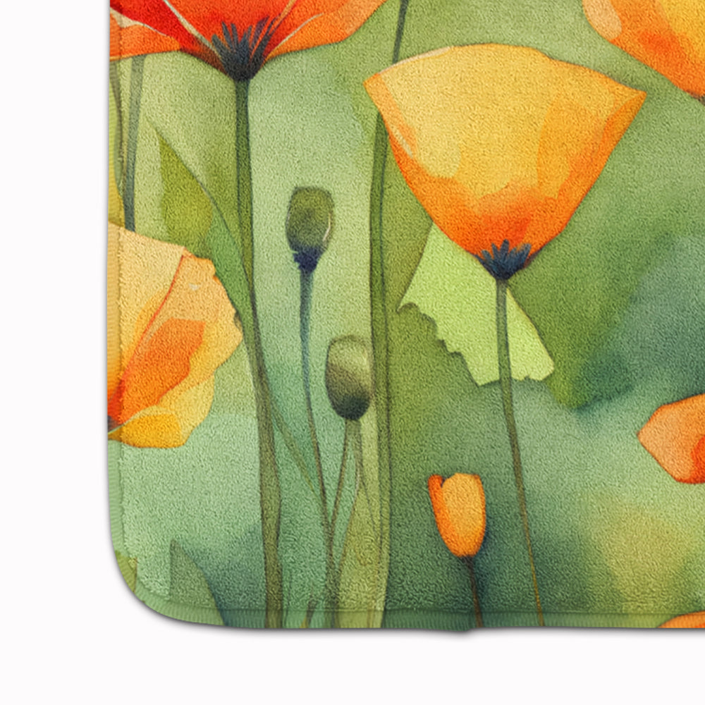 California California Poppies in Watercolor Memory Foam Kitchen Mat