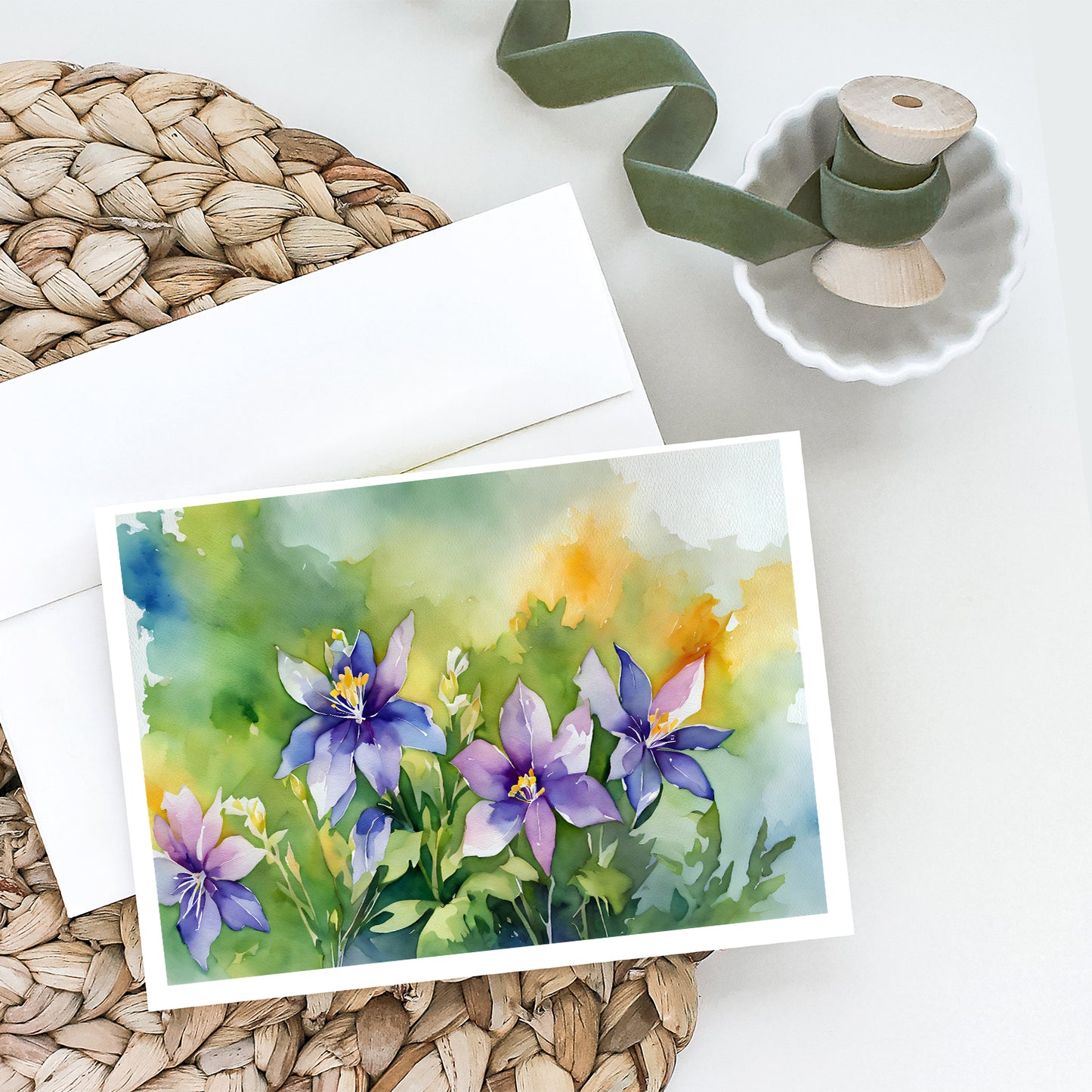 Colorado Rocky Mountain Columbine in Watercolor Greeting Cards Pack of 8