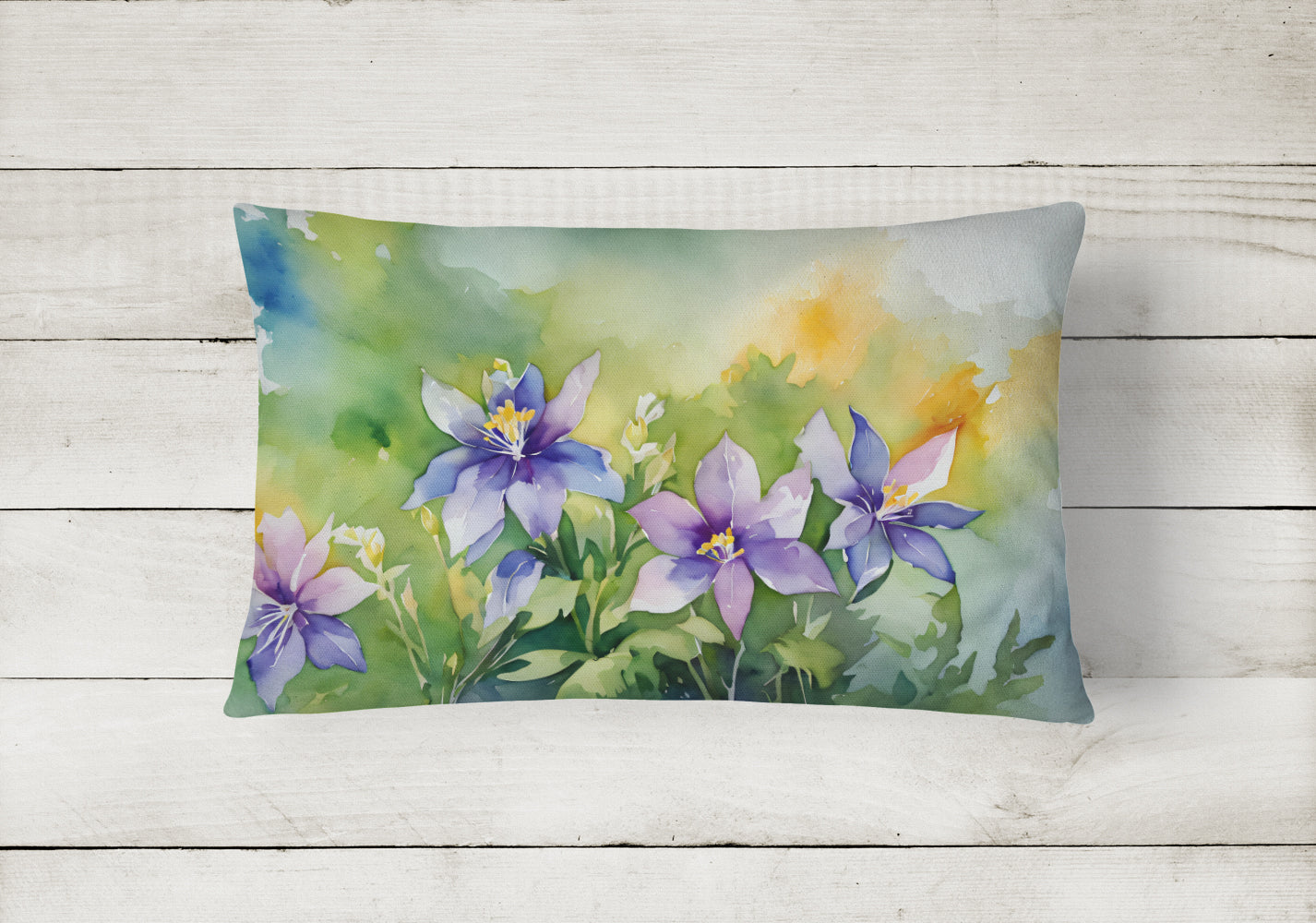 Colorado Rocky Mountain Columbine in Watercolor Throw Pillow