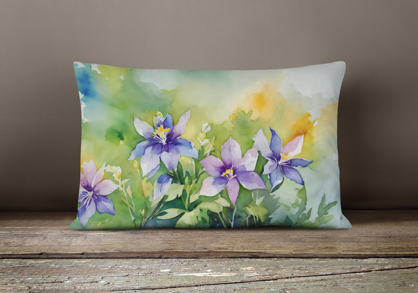 Colorado Rocky Mountain Columbine in Watercolor Throw Pillow