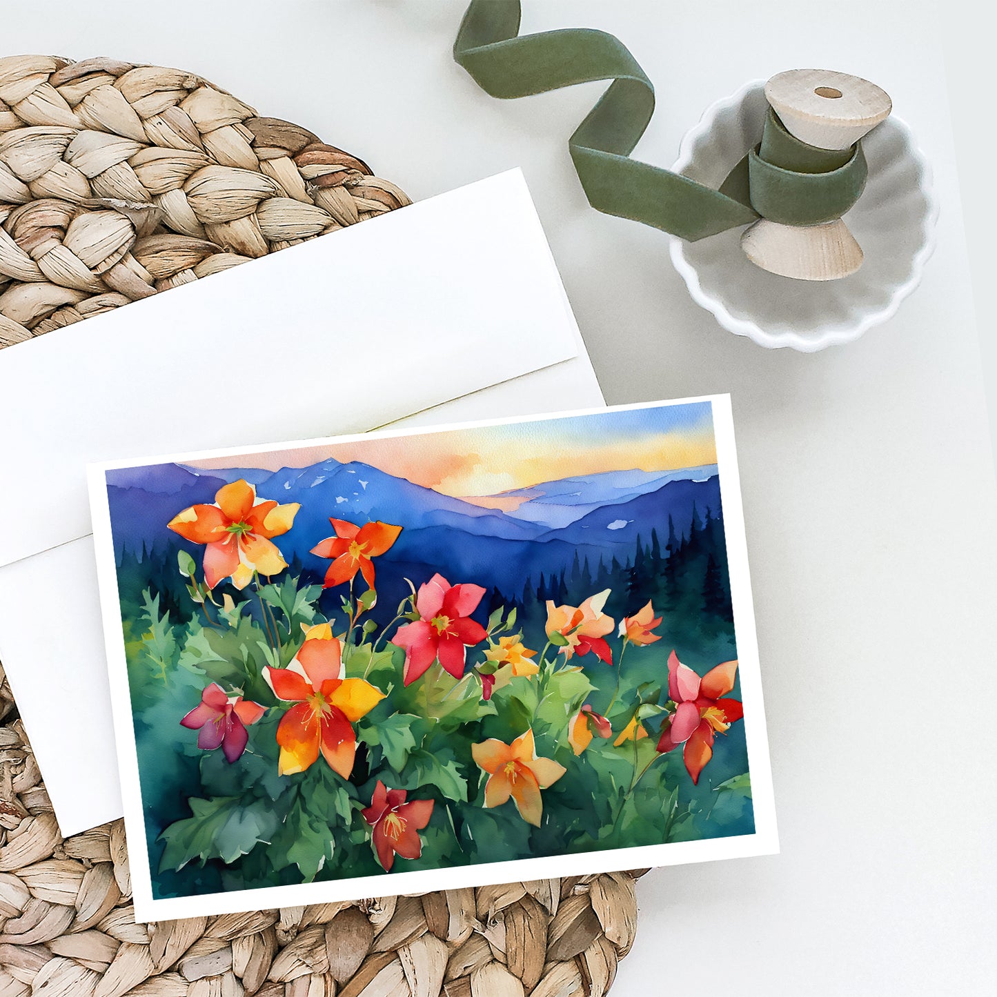 Colorado Rocky Mountain Columbine in Watercolor Greeting Cards Pack of 8