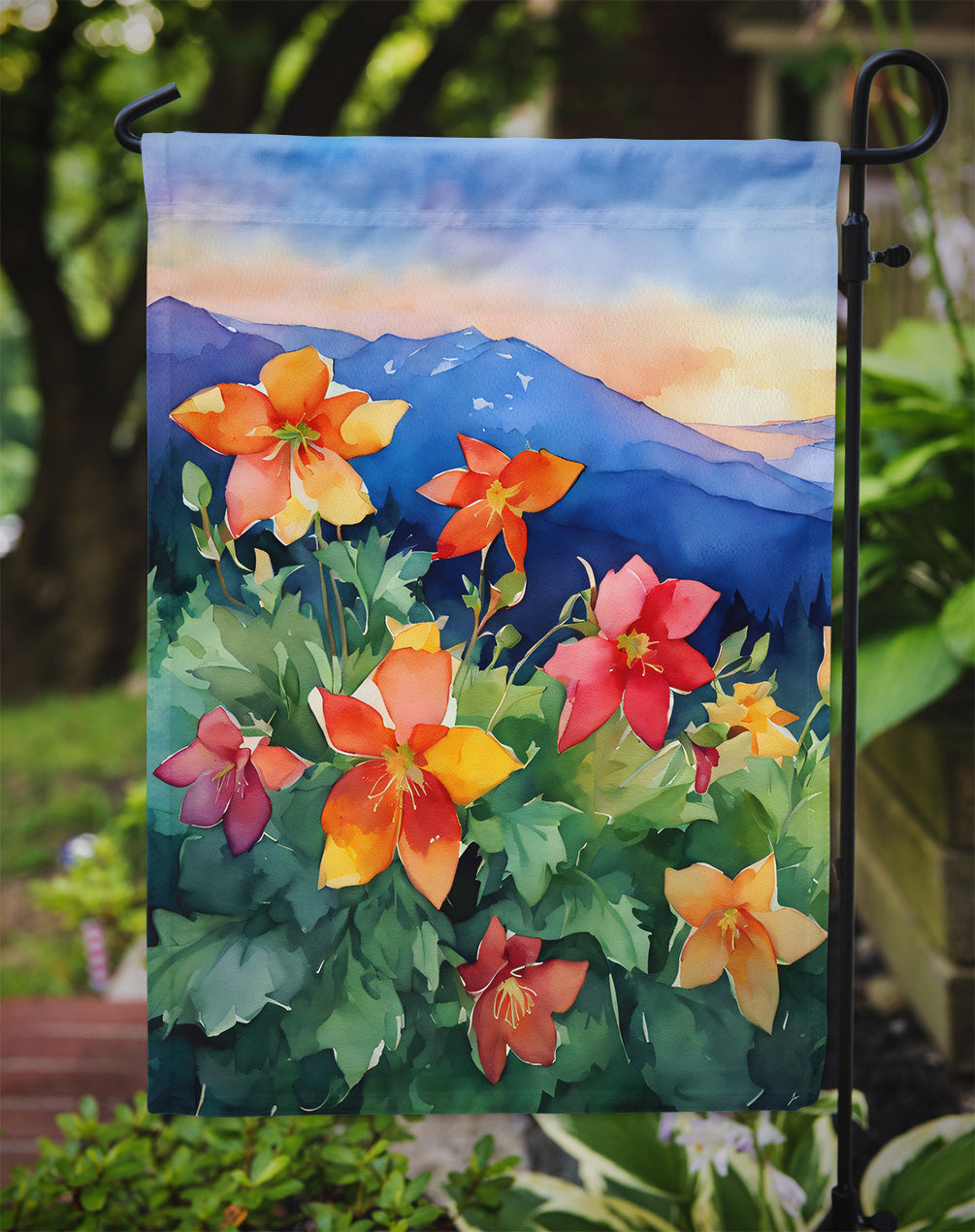 Colorado Rocky Mountain Columbine in Watercolor Garden Flag