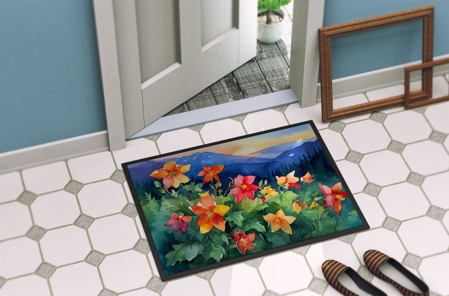 Colorado Rocky Mountain Columbine in Watercolor Doormat