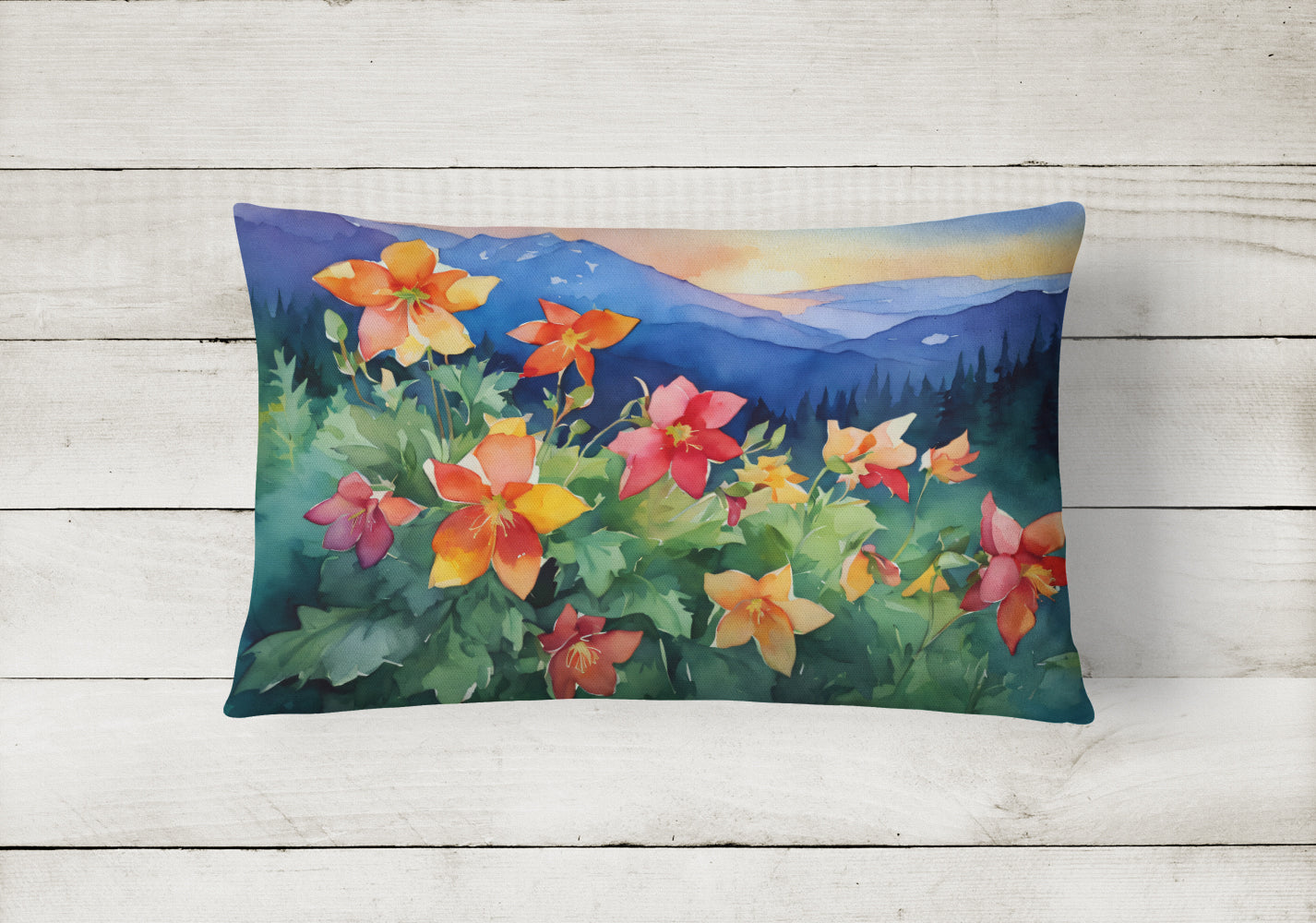 Colorado Rocky Mountain Columbine in Watercolor Throw Pillow