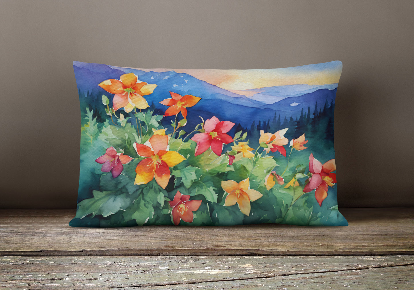 Colorado Rocky Mountain Columbine in Watercolor Throw Pillow