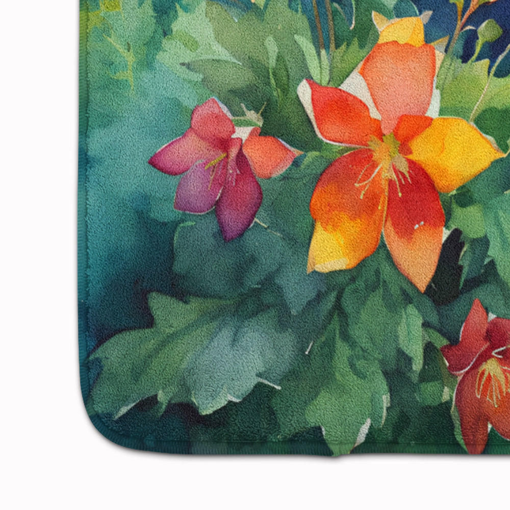 Colorado Rocky Mountain Columbine in Watercolor Memory Foam Kitchen Mat