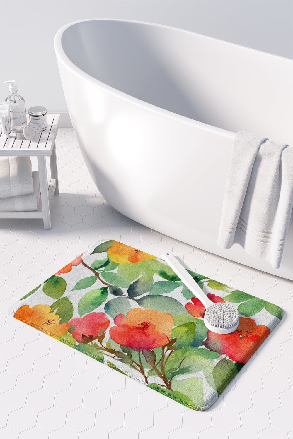 Connecticut Mountain Laurels in Watercolor Memory Foam Kitchen Mat