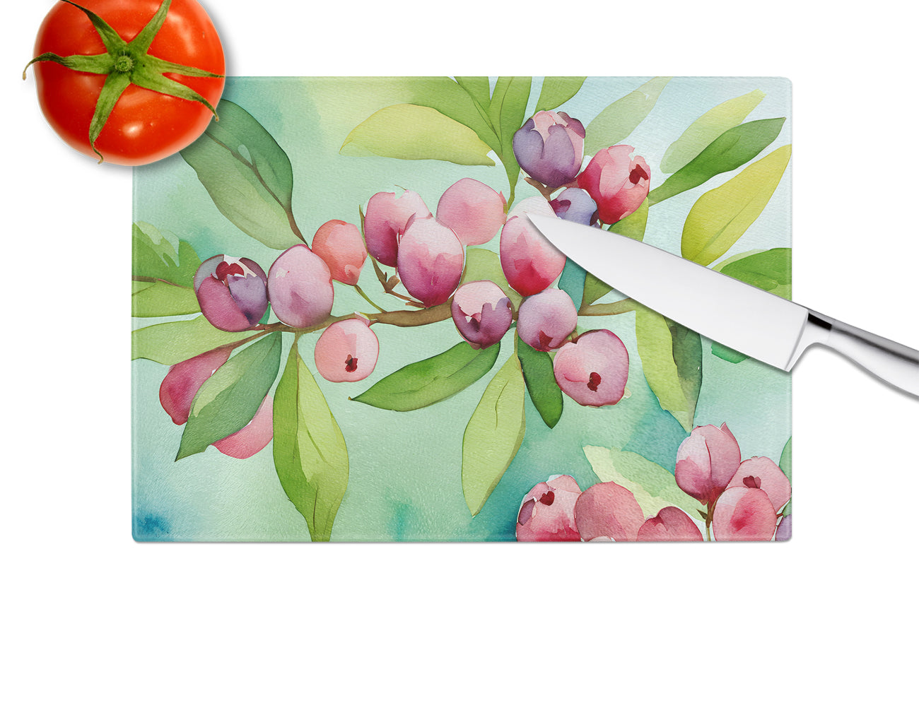 Connecticut Mountain Laurels in Watercolor Glass Cutting Board