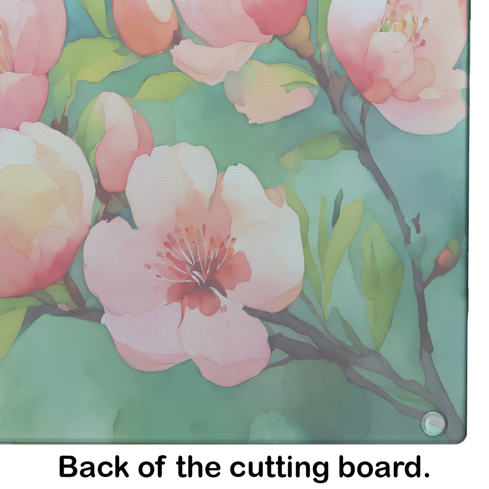 Delaware Peach Blossom in Watercolor Glass Cutting Board