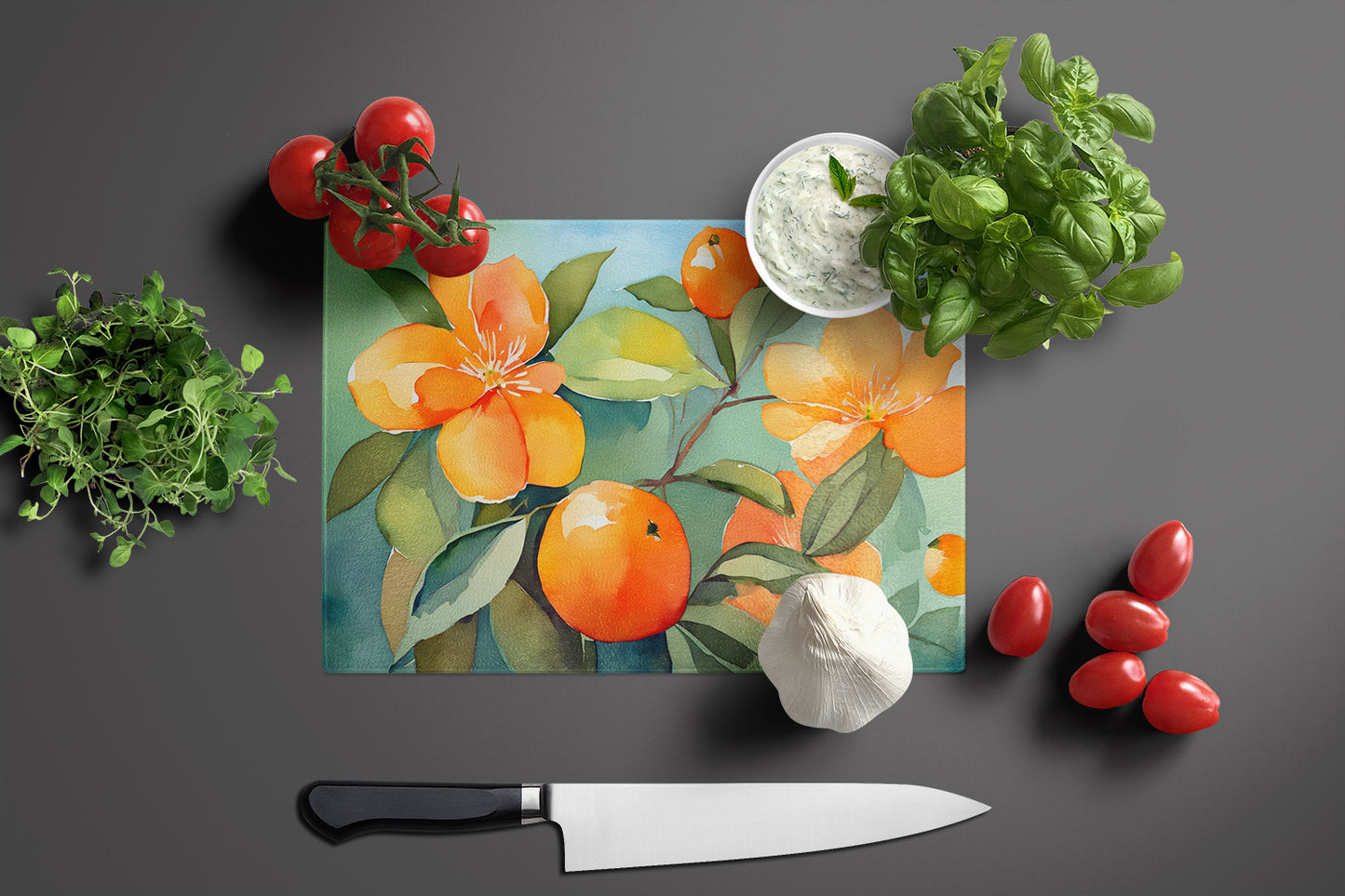 Florida Orange Blossom in Watercolor Glass Cutting Board