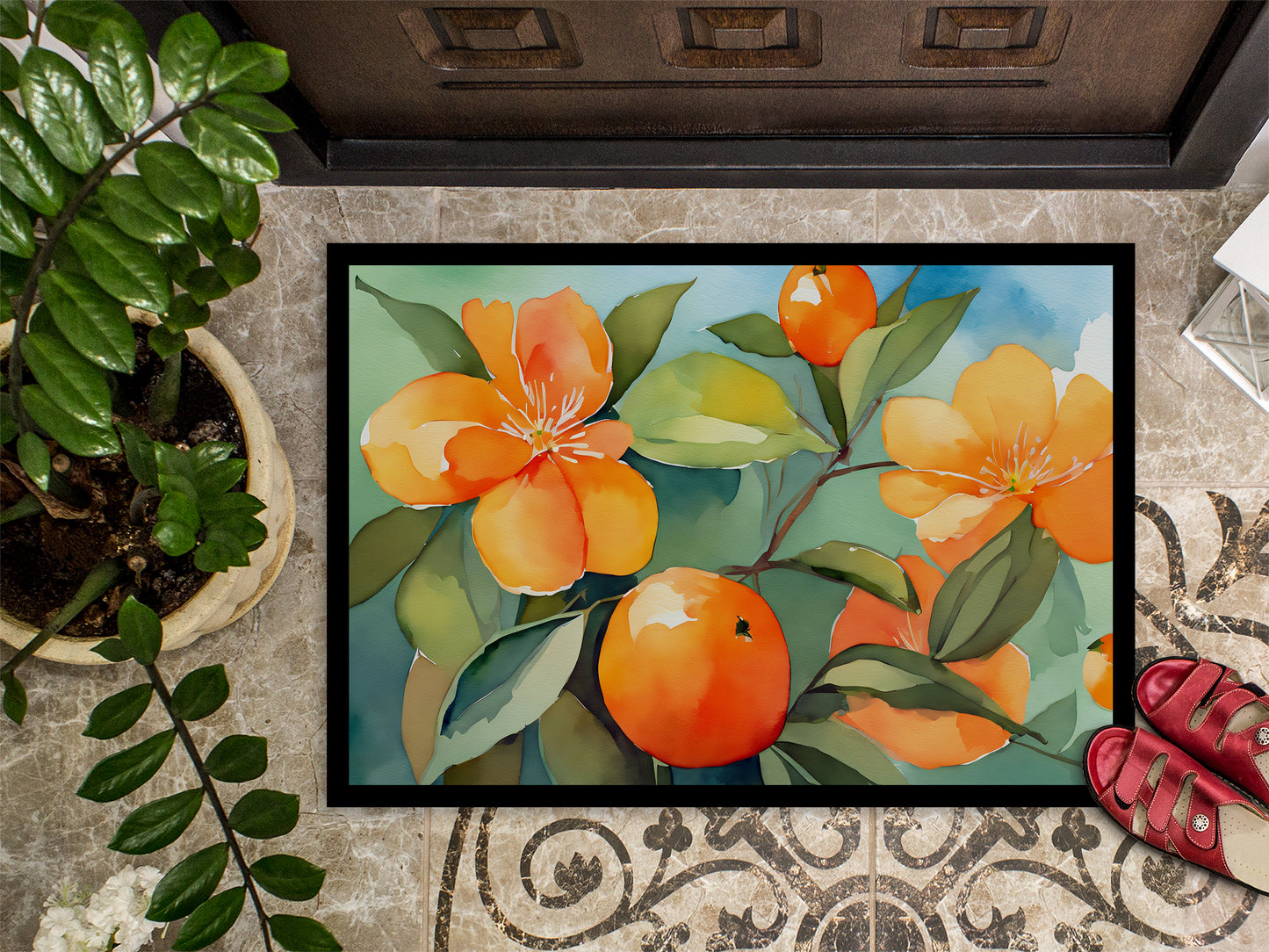 Florida Orange Blossom in Watercolor Doormat