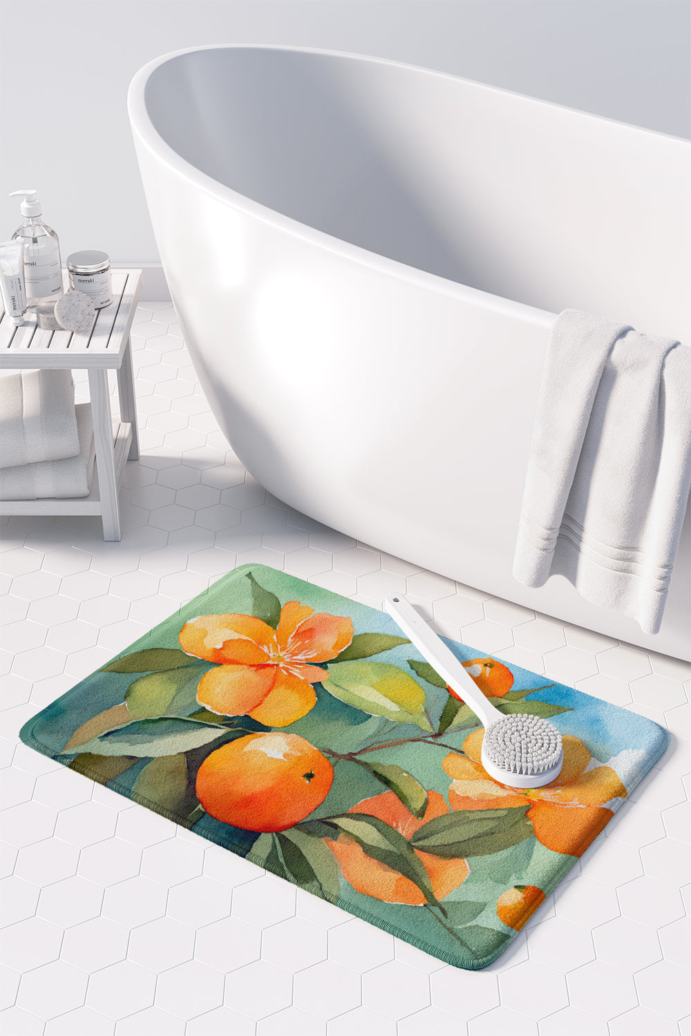 Florida Orange Blossom in Watercolor Memory Foam Kitchen Mat