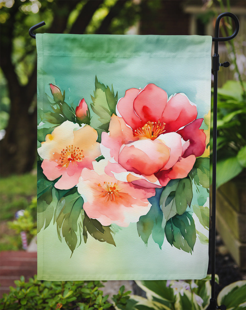 Georgia Cherokee Rose in Watercolor Garden Flag