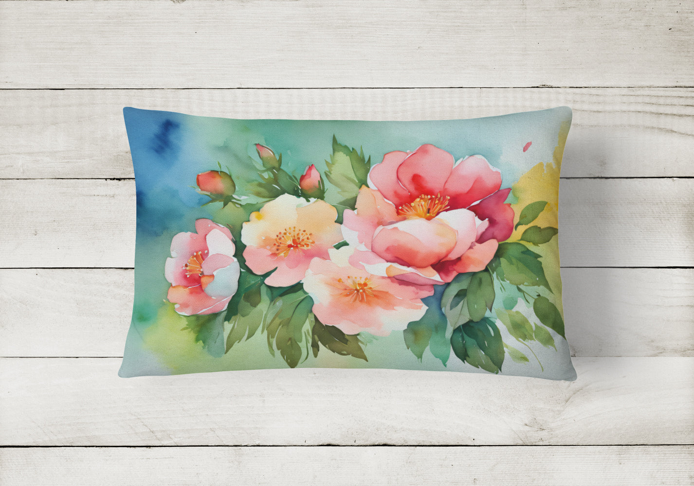 Georgia Cherokee Rose in Watercolor Throw Pillow