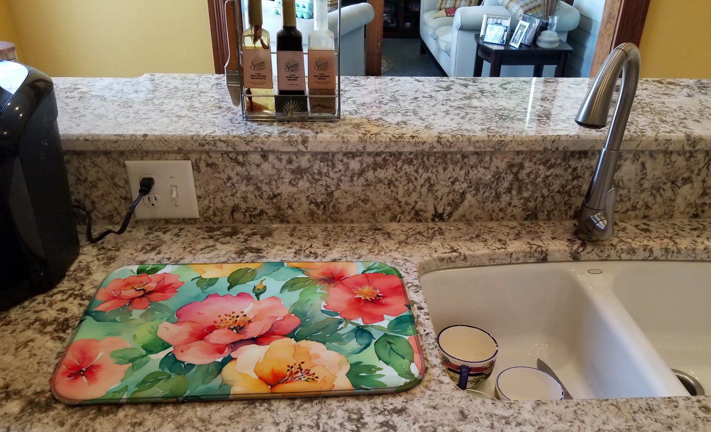 Georgia Cherokee Rose in Watercolor Dish Drying Mat