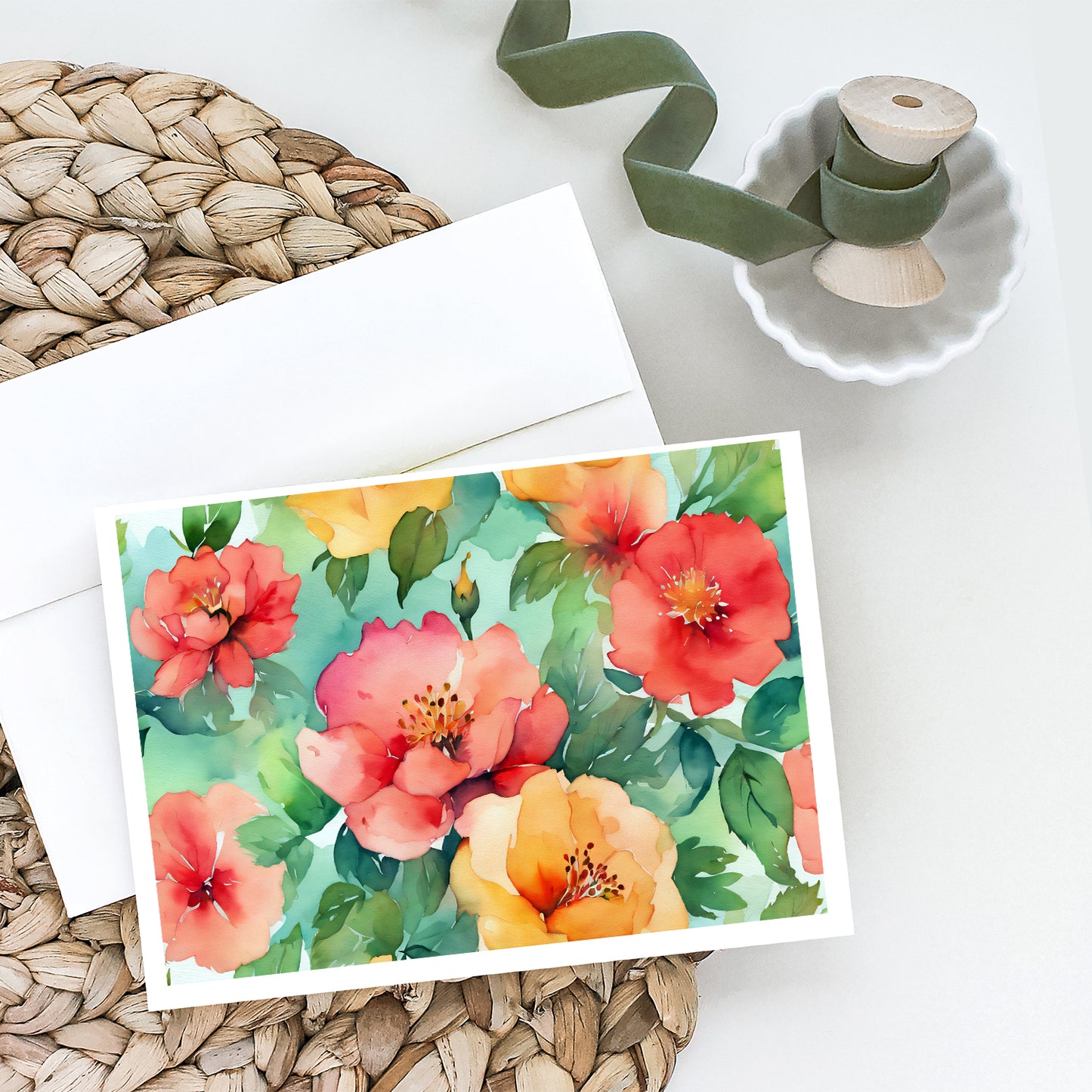 Georgia Cherokee Rose in Watercolor Greeting Cards Pack of 8