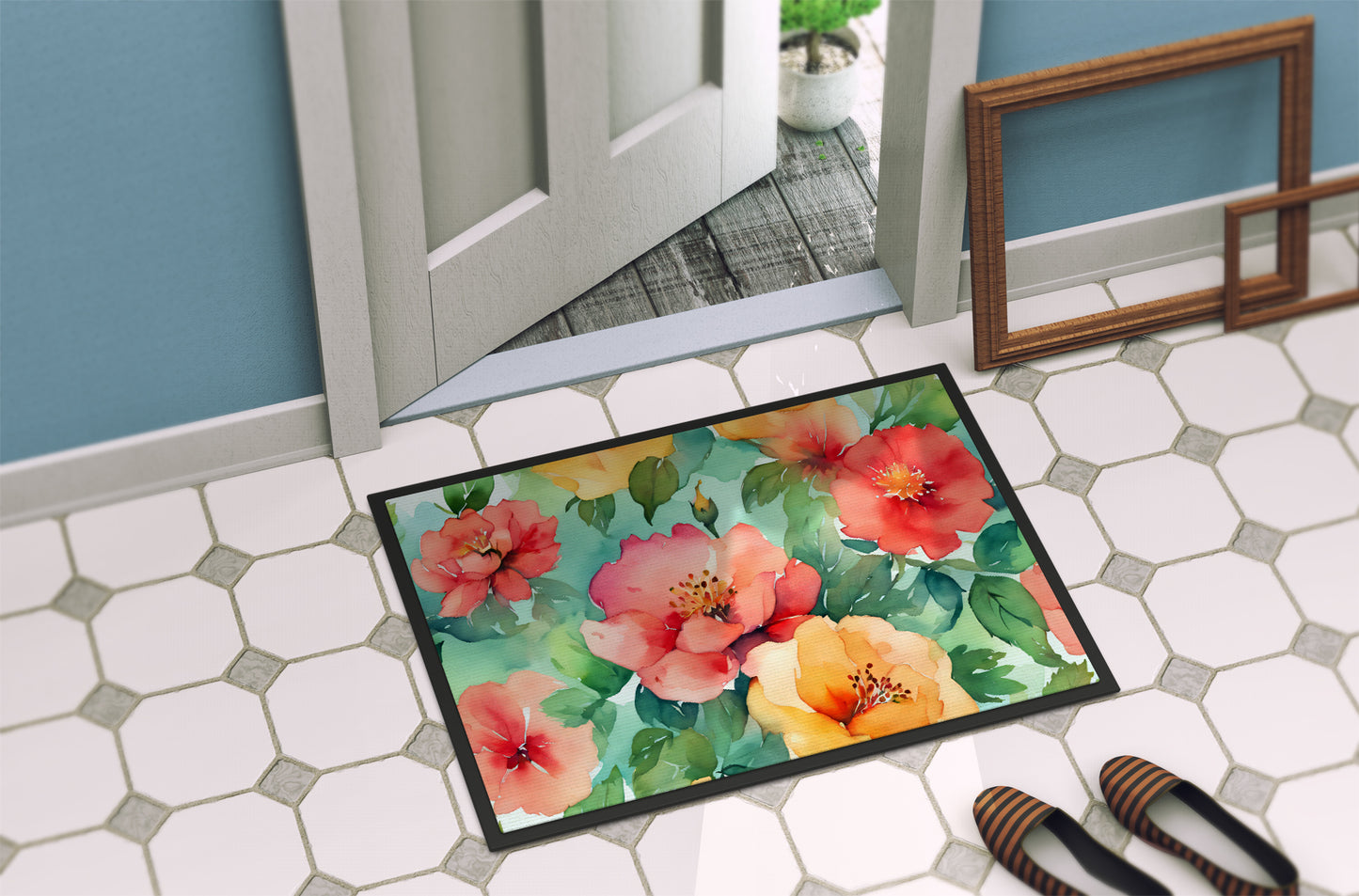 Georgia Cherokee Rose in Watercolor Doormat