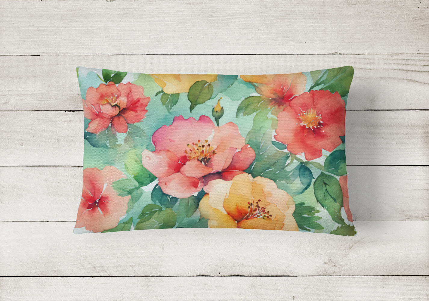 Georgia Cherokee Rose in Watercolor Throw Pillow