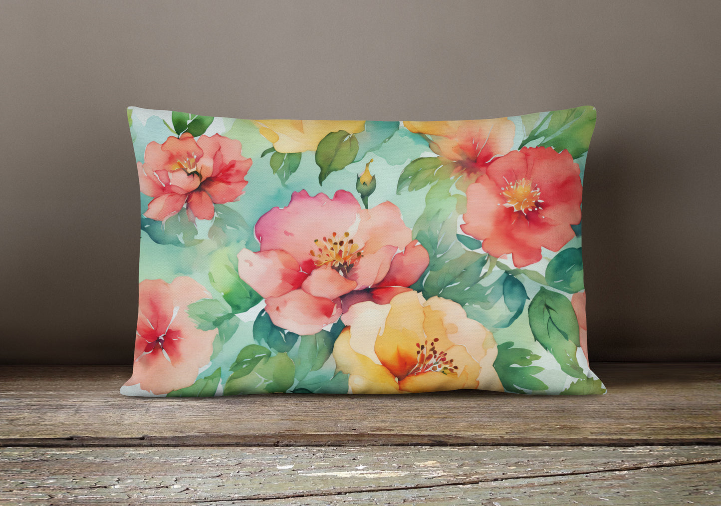 Georgia Cherokee Rose in Watercolor Throw Pillow