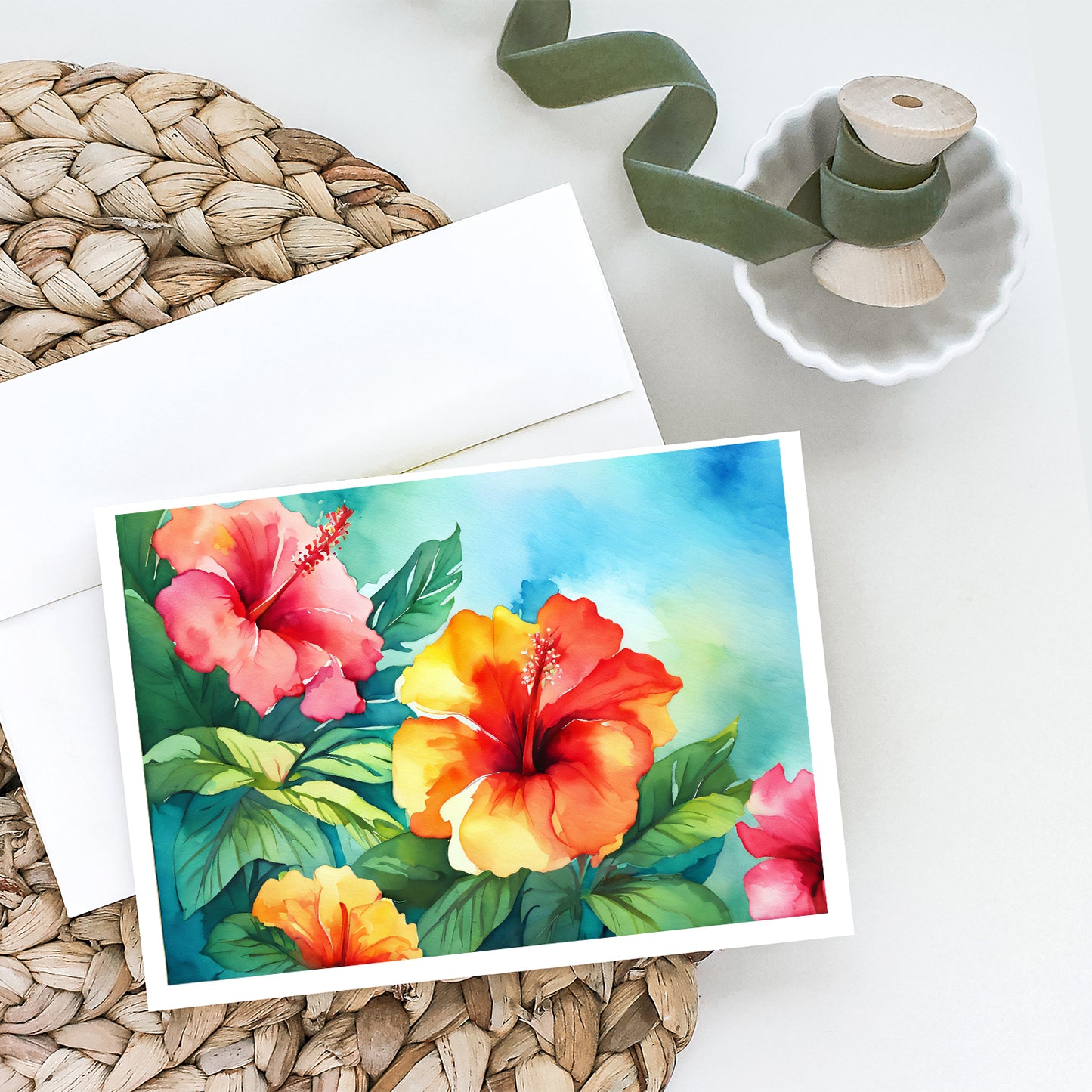 Hawaii Hawaiian Hibiscus in Watercolor Greeting Cards Pack of 8