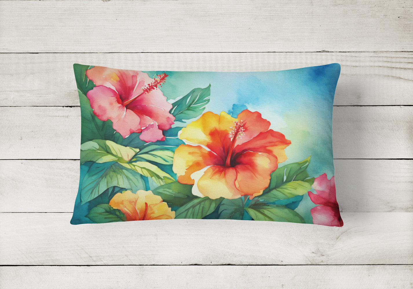 Hawaii Hawaiian Hibiscus in Watercolor Throw Pillow