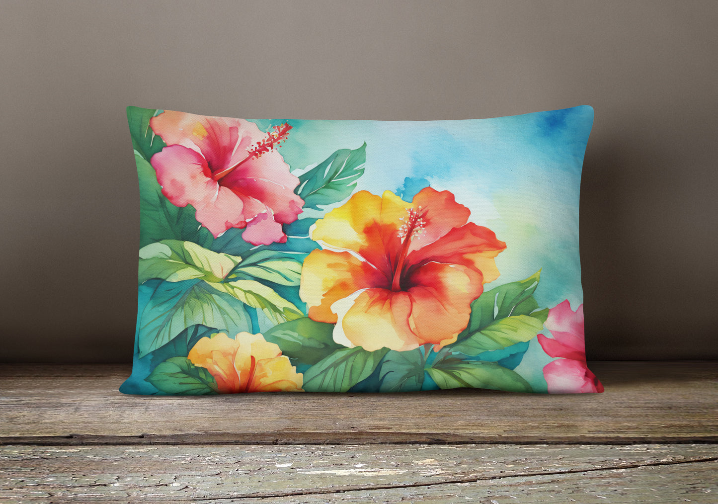 Hawaii Hawaiian Hibiscus in Watercolor Throw Pillow