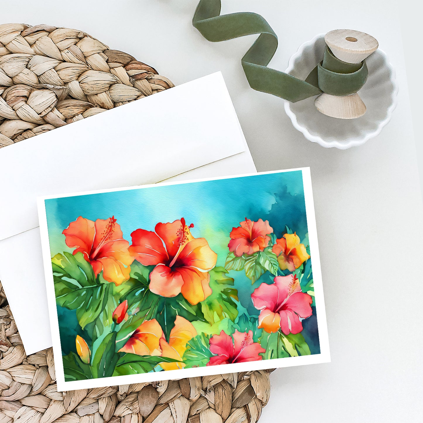 Hawaii Hawaiian Hibiscus in Watercolor Greeting Cards Pack of 8