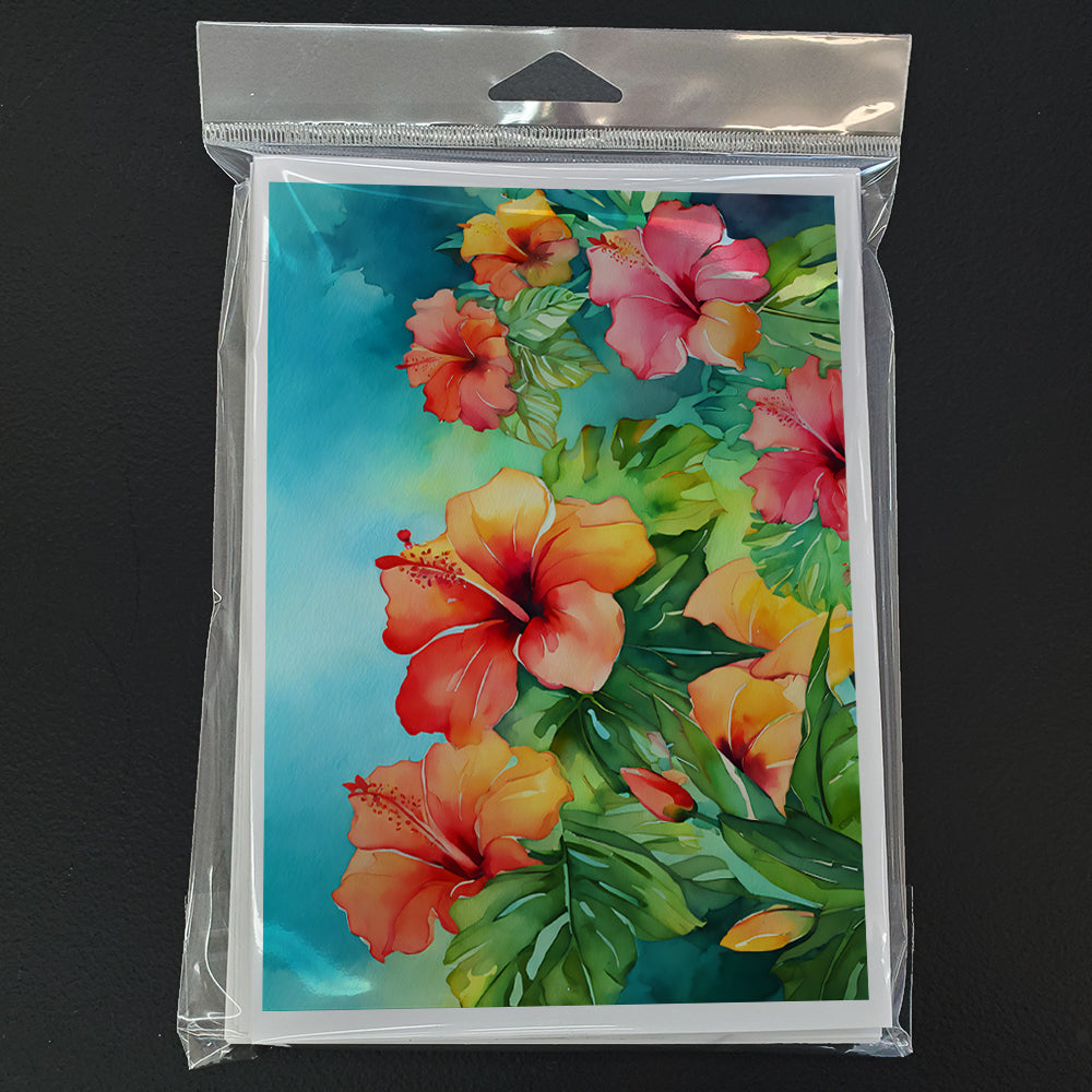 Hawaii Hawaiian Hibiscus in Watercolor Greeting Cards Pack of 8