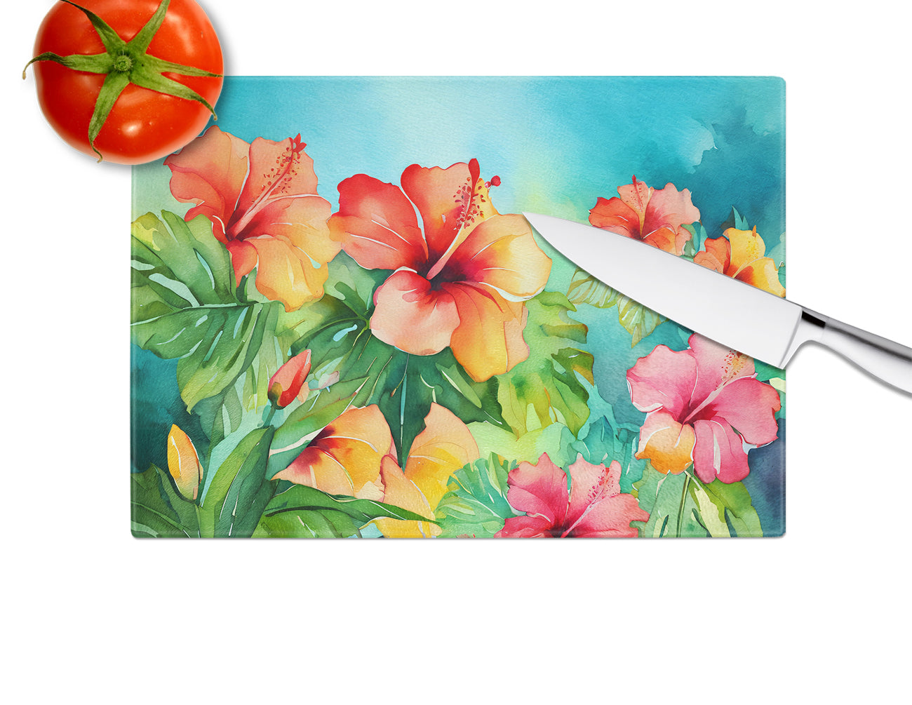 Hawaii Hawaiian Hibiscus in Watercolor Glass Cutting Board