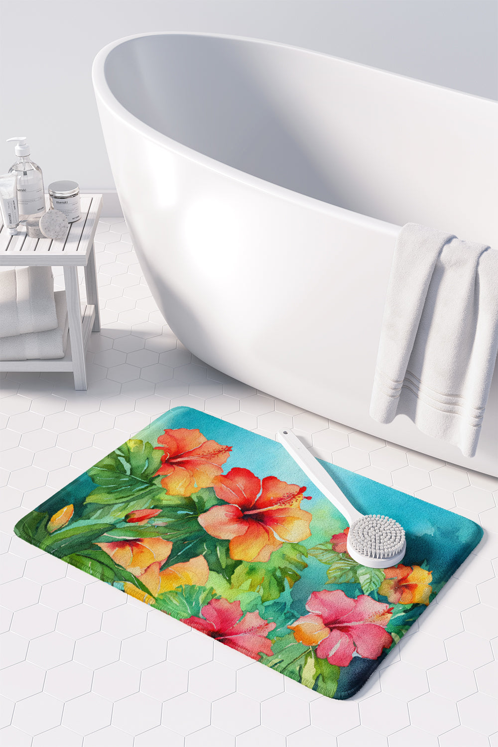 Hawaii Hawaiian Hibiscus in Watercolor Memory Foam Kitchen Mat