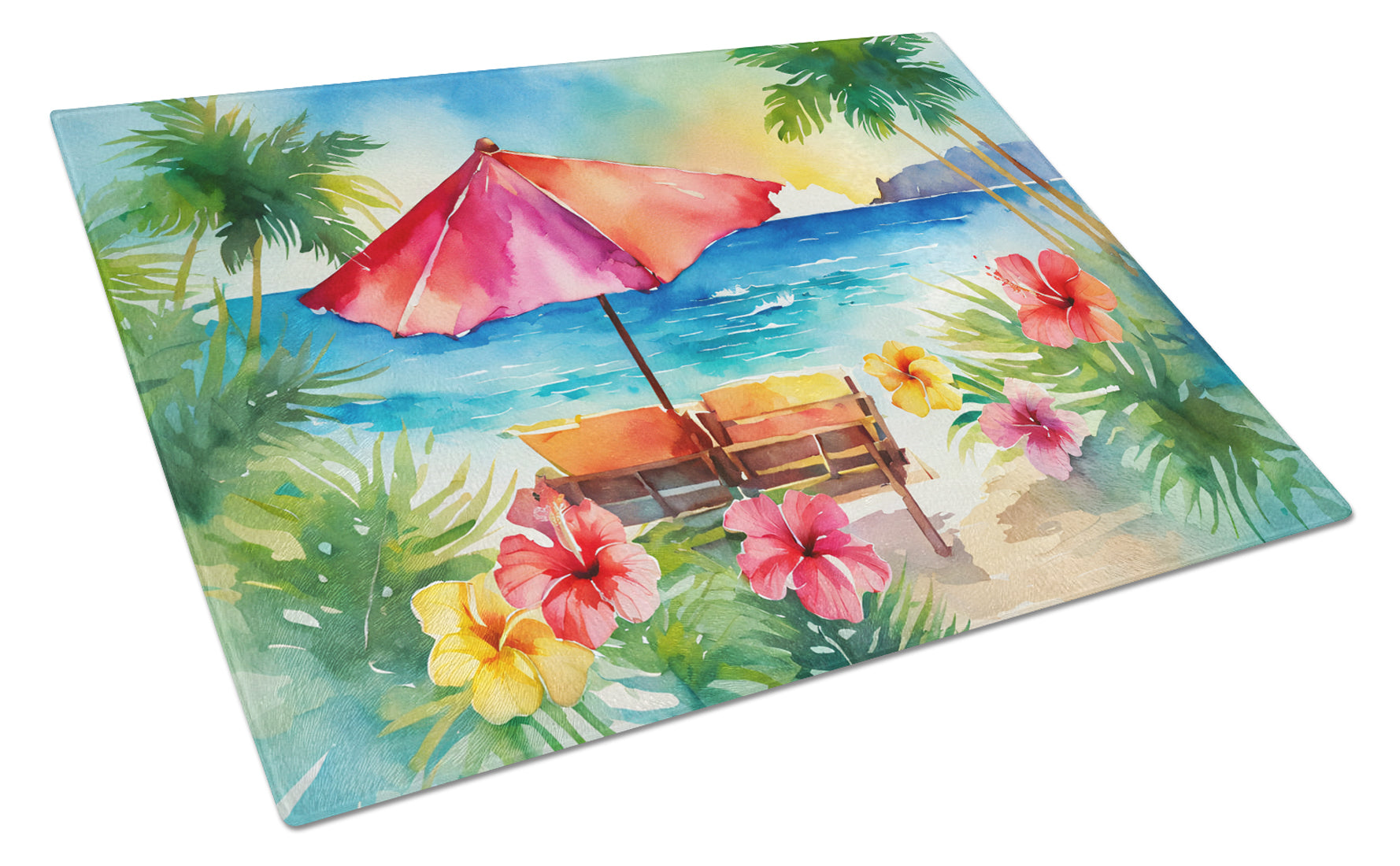 Buy this Hawaii Hawaiian Hibiscus in Watercolor Glass Cutting Board