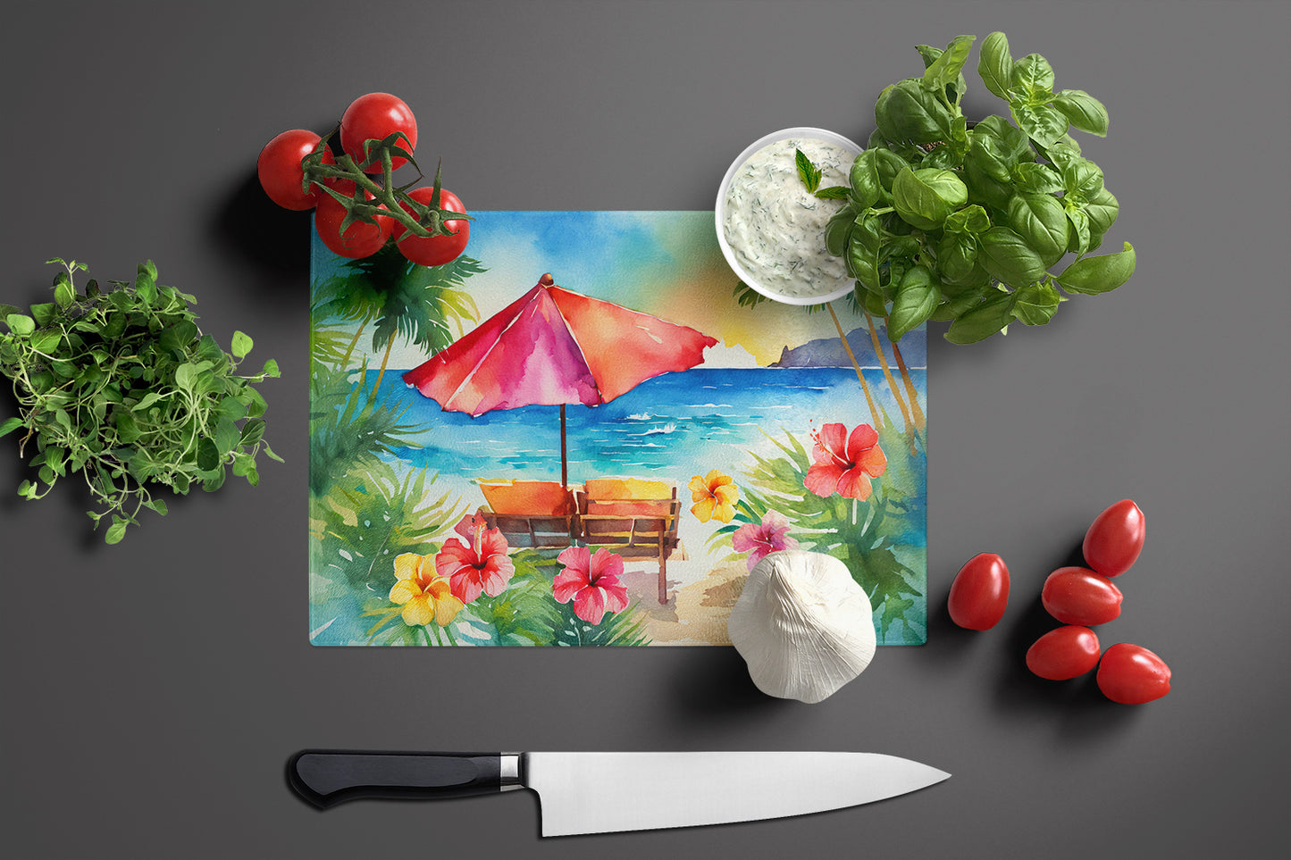 Hawaii Hawaiian Hibiscus in Watercolor Glass Cutting Board