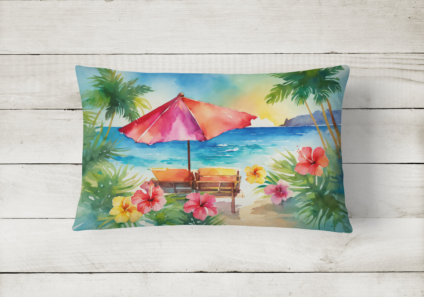 Hawaii Hawaiian Hibiscus in Watercolor Throw Pillow