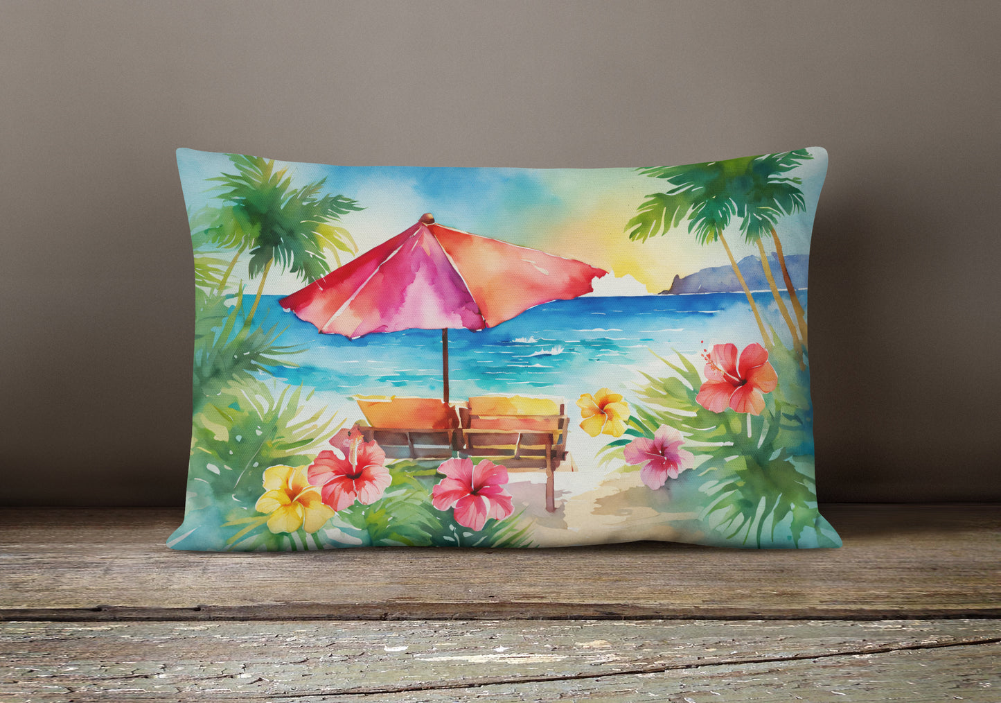 Hawaii Hawaiian Hibiscus in Watercolor Throw Pillow