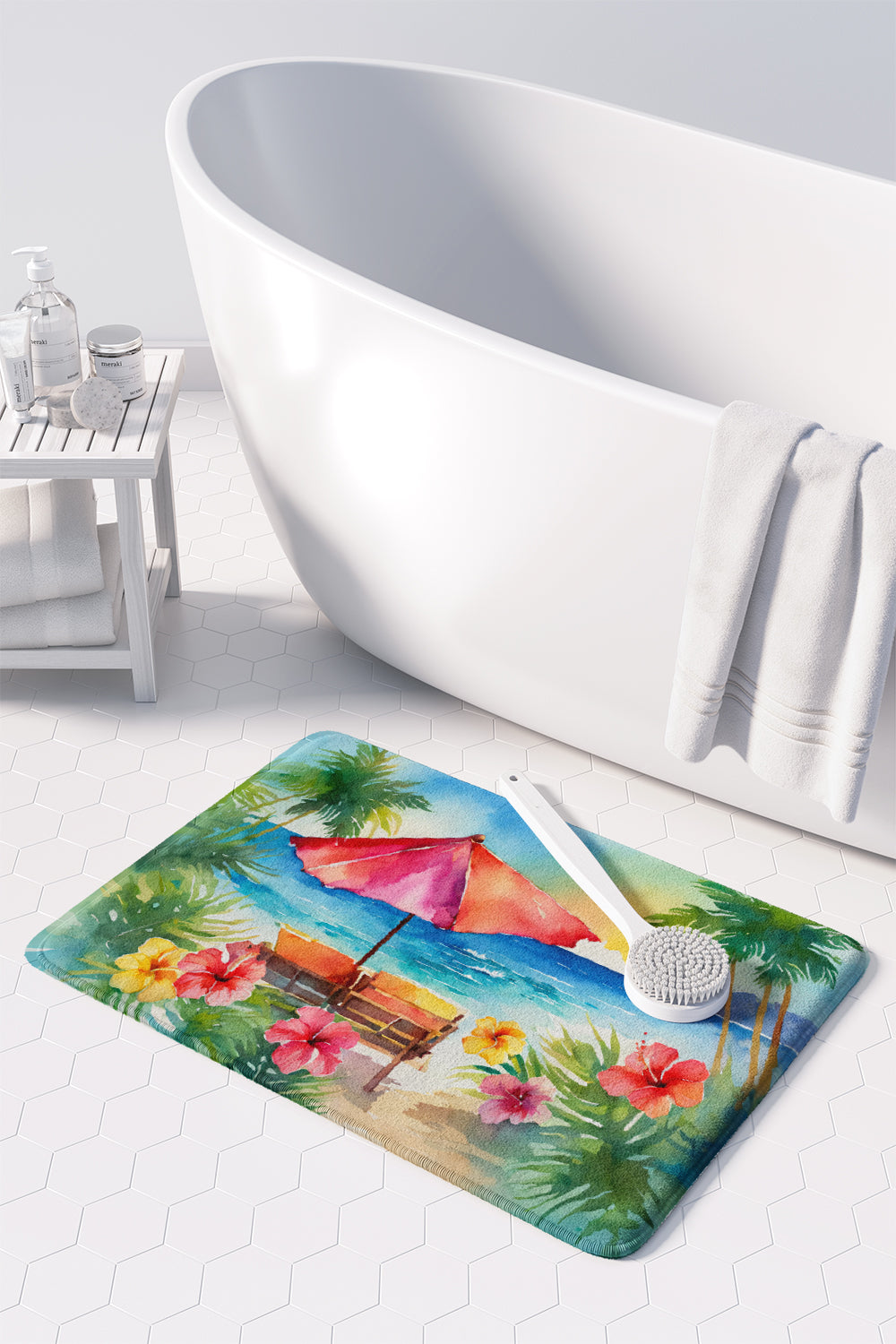 Hawaii Hawaiian Hibiscus in Watercolor Memory Foam Kitchen Mat