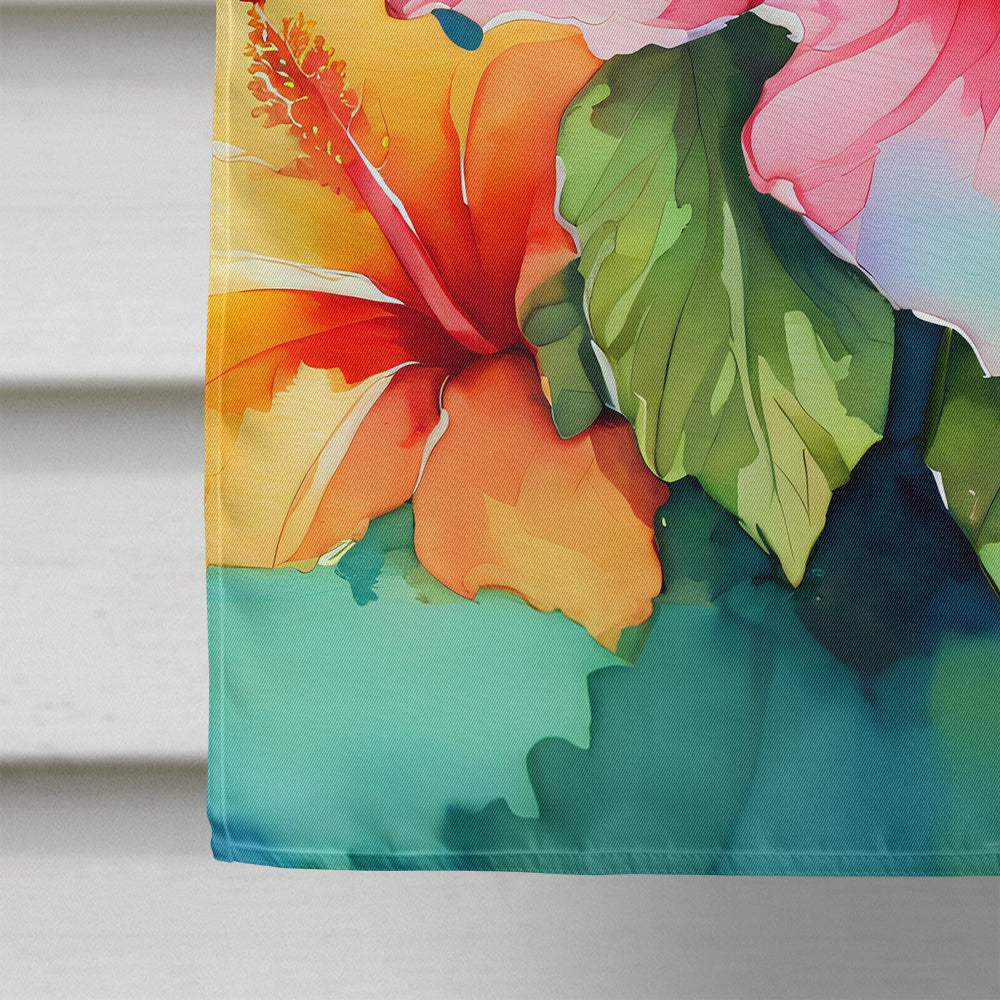 Hawaii Hawaiian Hibiscus in Watercolor House Flag