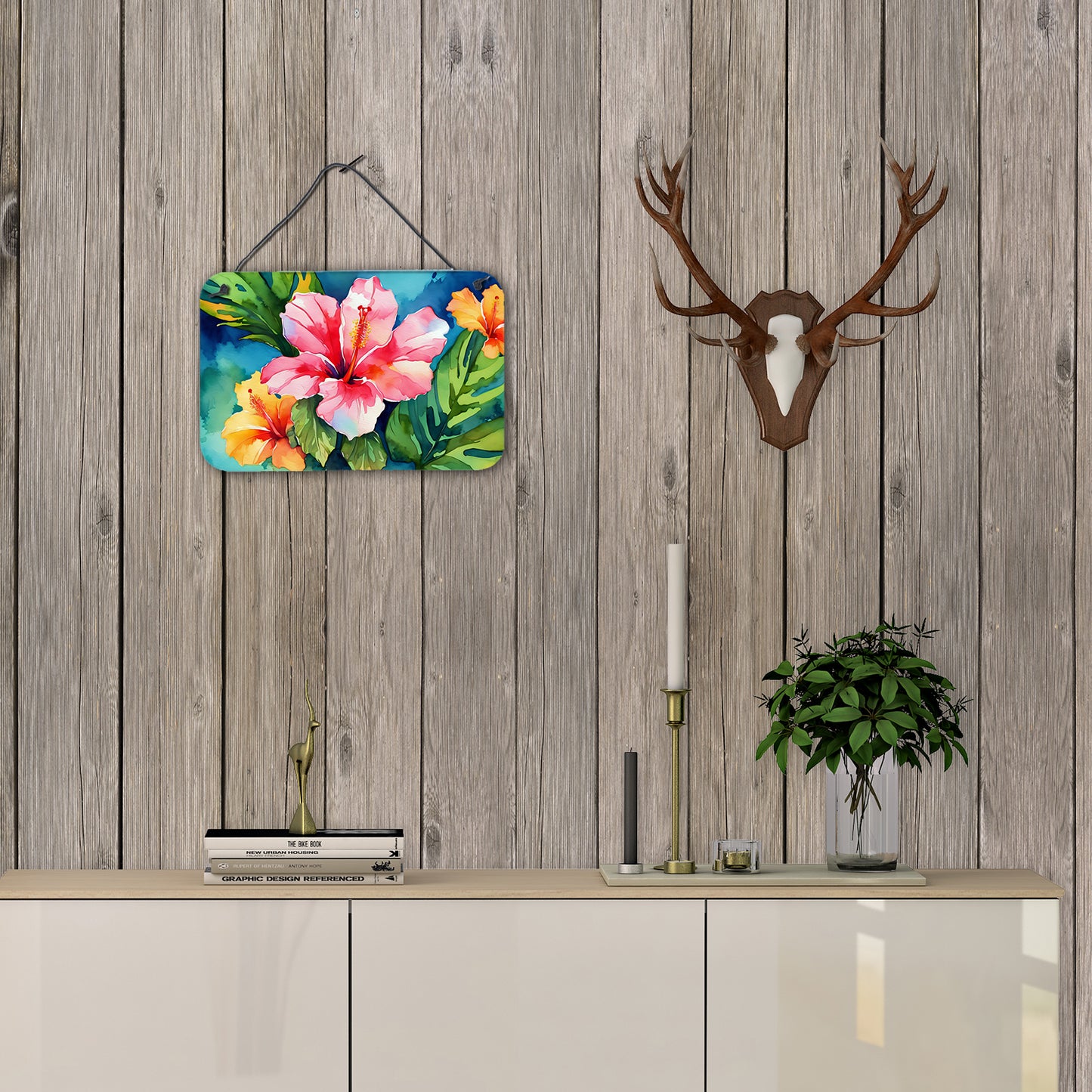 Hawaii Hawaiian Hibiscus in Watercolor Wall or Door Hanging Prints