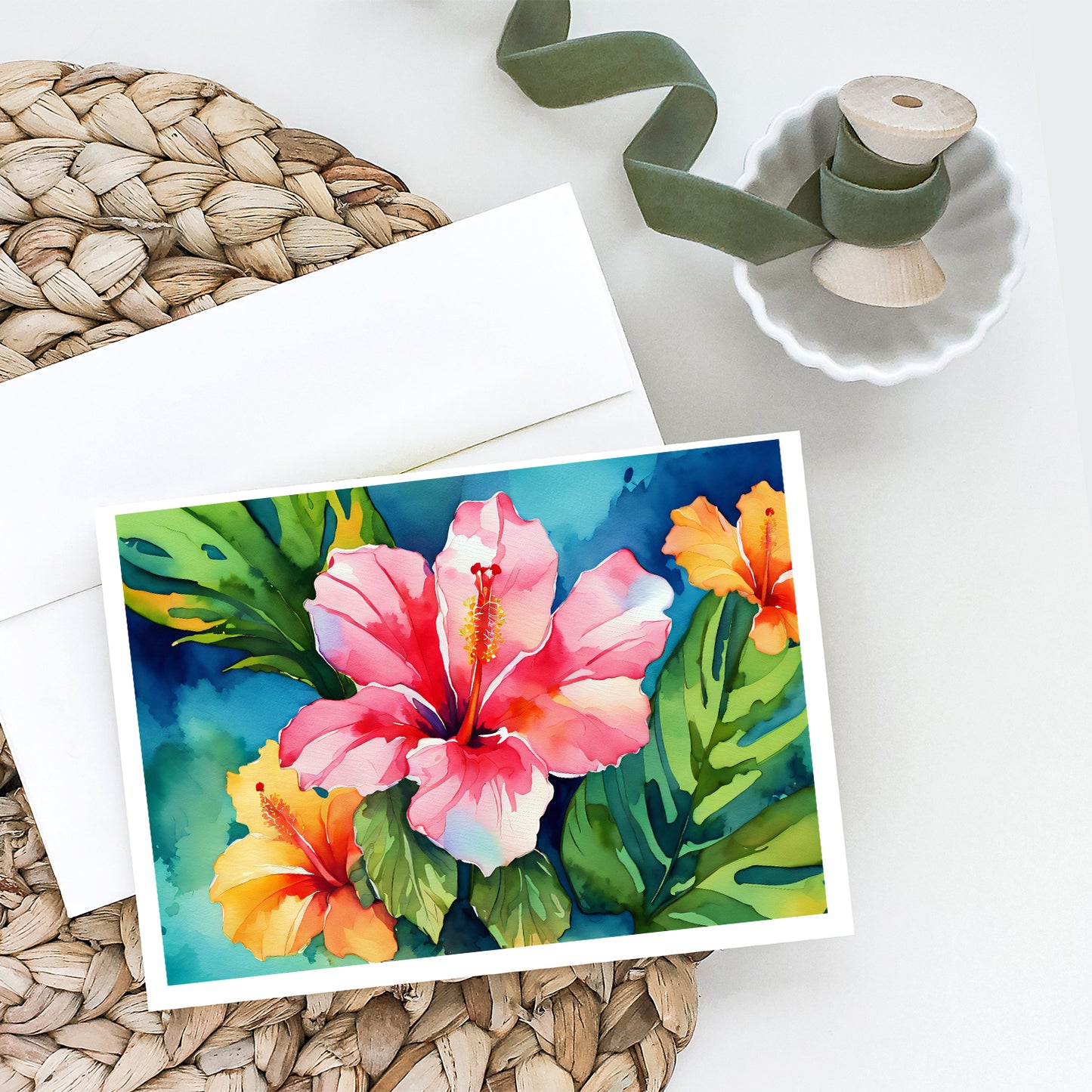 Hawaii Hawaiian Hibiscus in Watercolor Greeting Cards Pack of 8