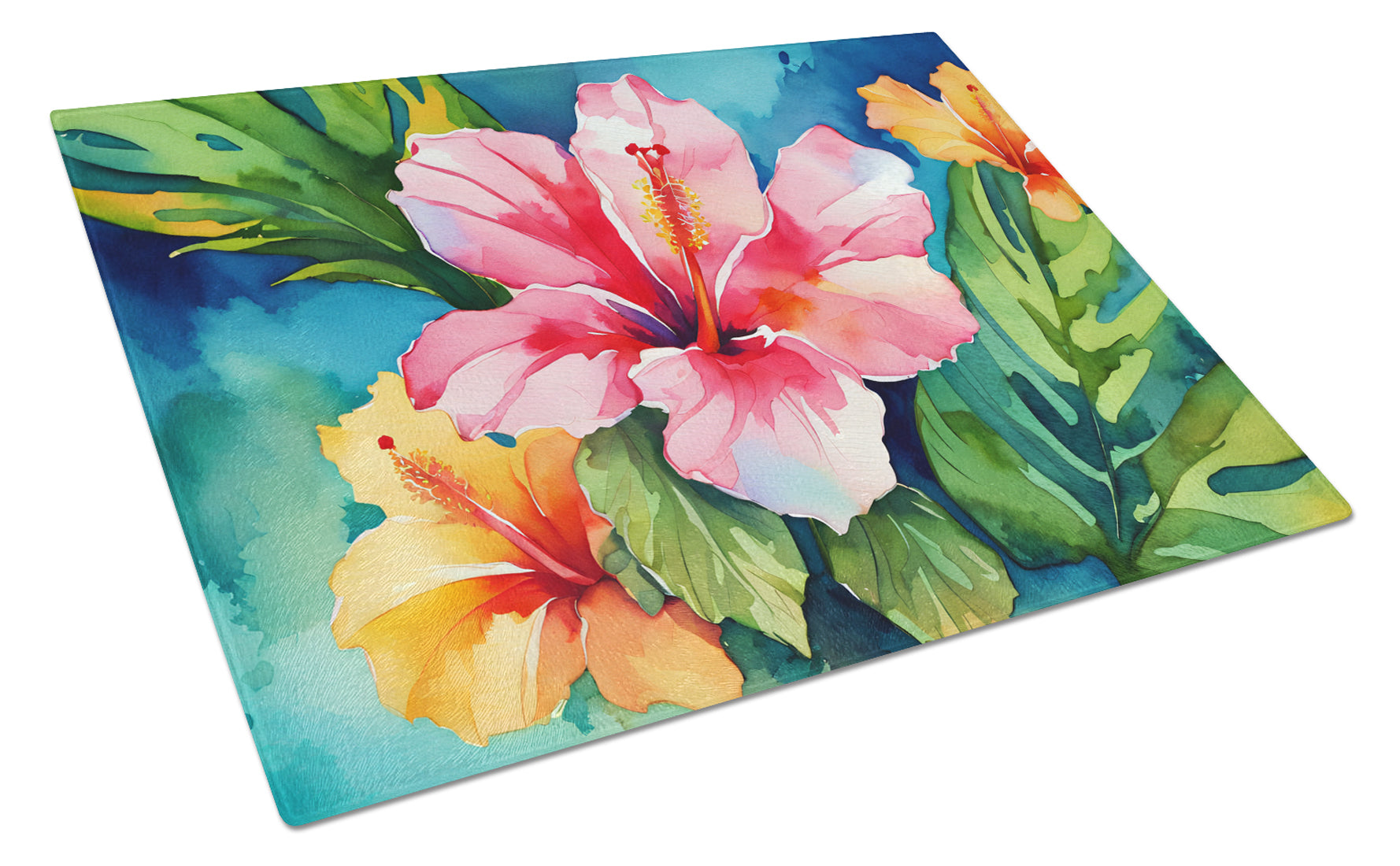 Buy this Hawaii Hawaiian Hibiscus in Watercolor Glass Cutting Board