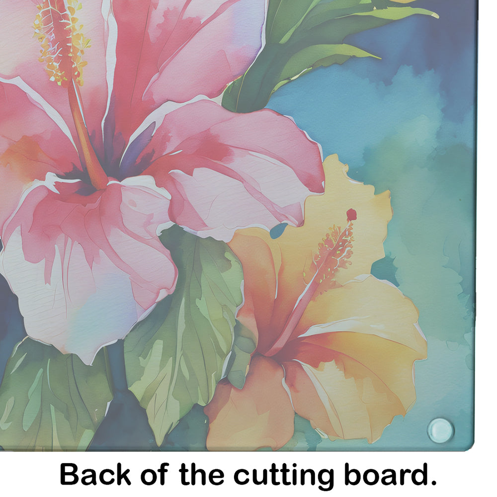 Hawaii Hawaiian Hibiscus in Watercolor Glass Cutting Board