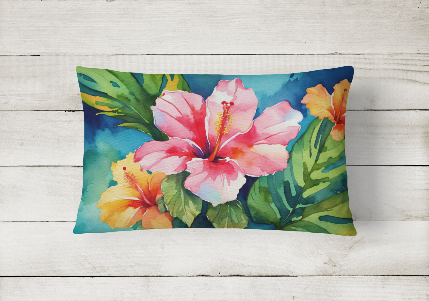 Hawaii Hawaiian Hibiscus in Watercolor Throw Pillow