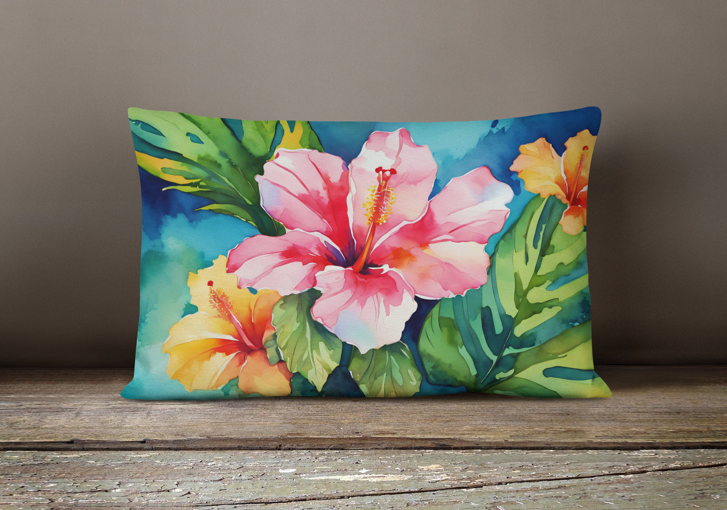 Hawaii Hawaiian Hibiscus in Watercolor Throw Pillow