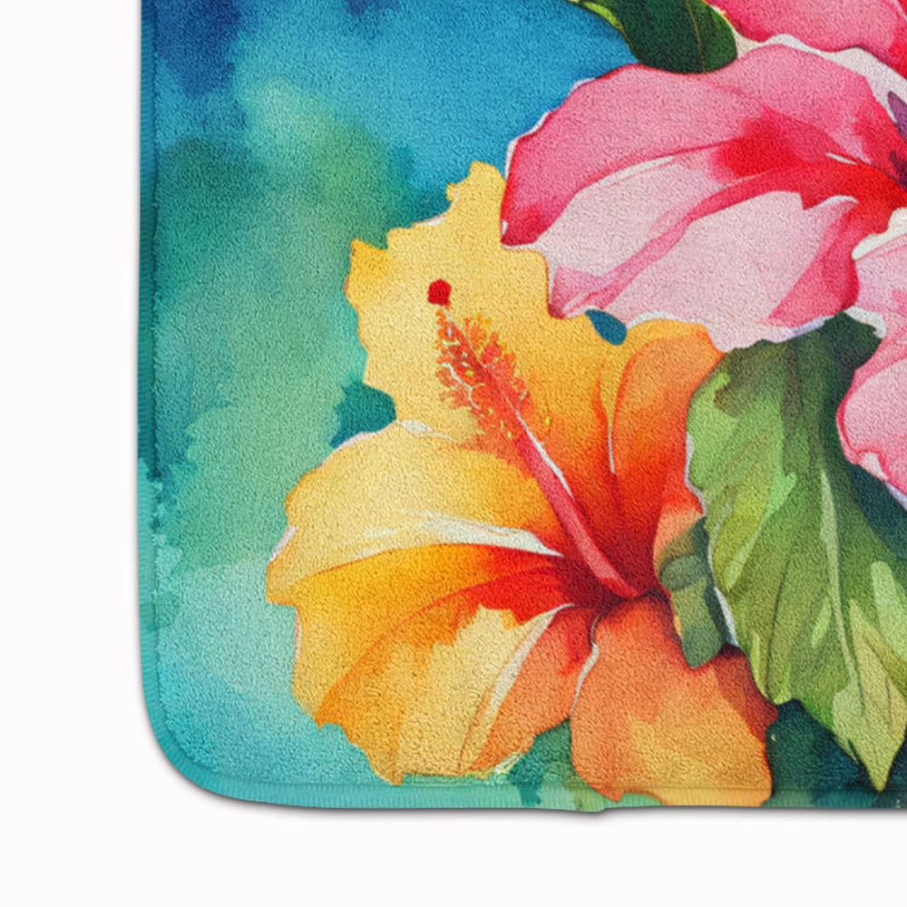 Hawaii Hawaiian Hibiscus in Watercolor Memory Foam Kitchen Mat