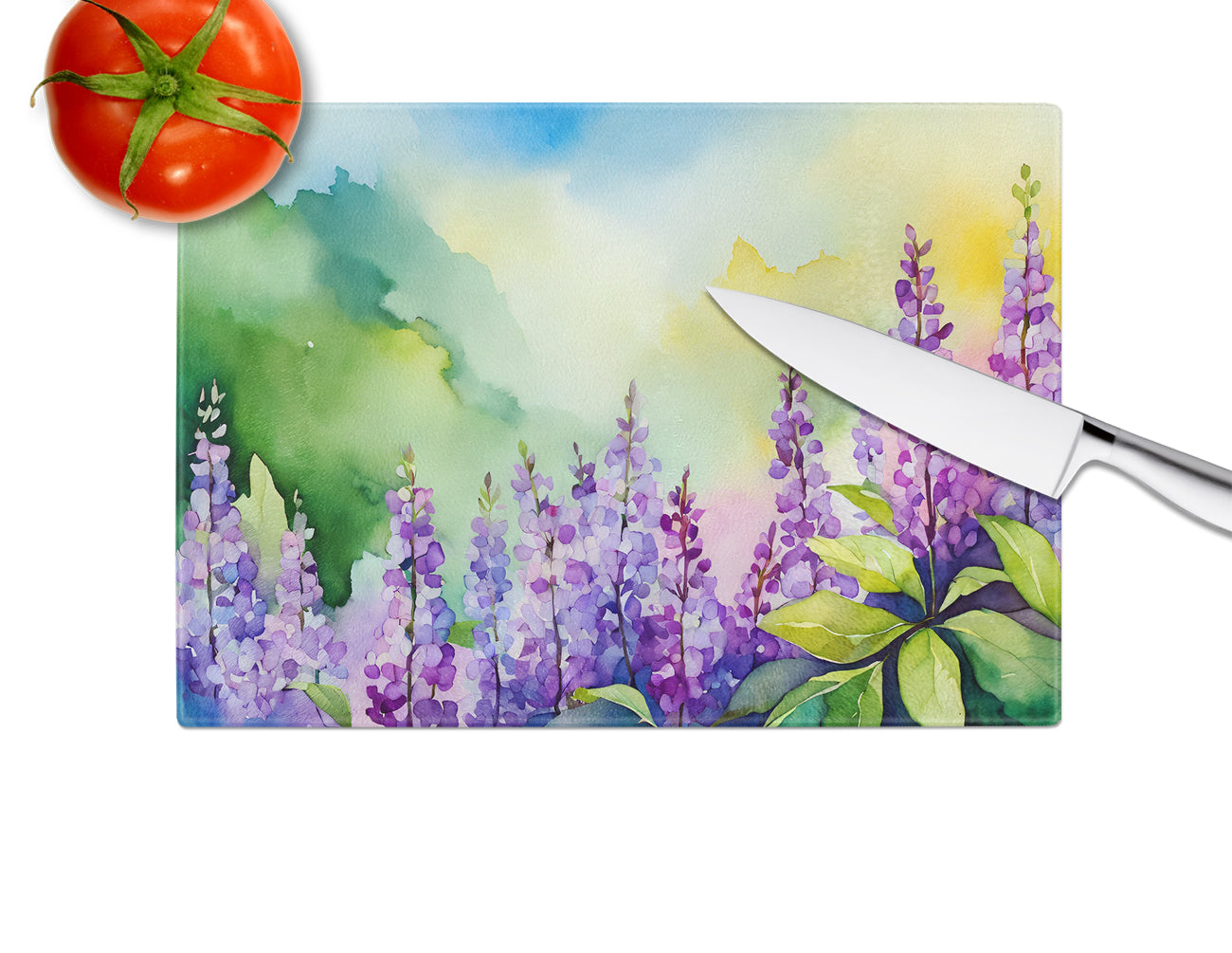 Idaho Syringa in Watercolor Glass Cutting Board