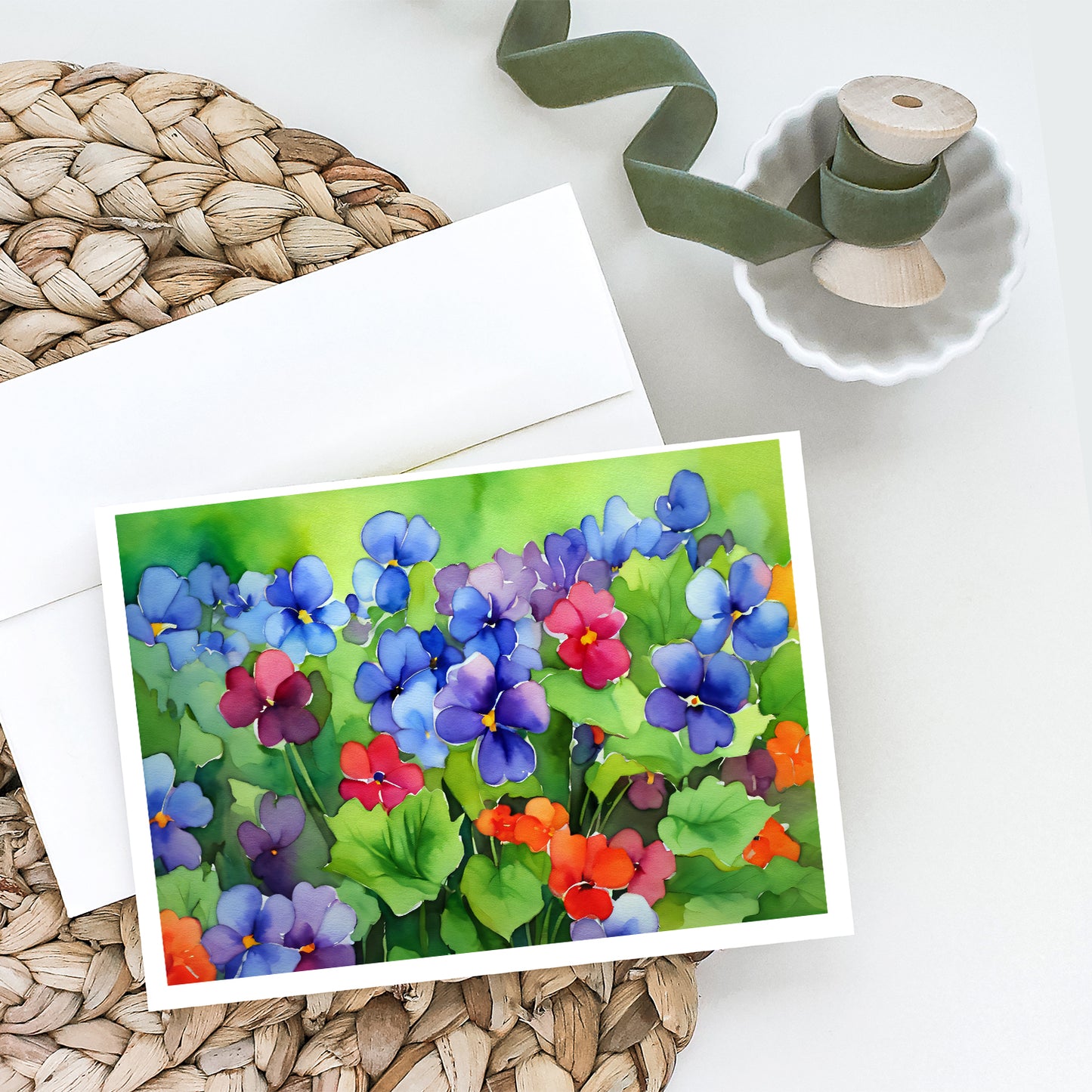 Illinois Violet in Watercolor Greeting Cards Pack of 8