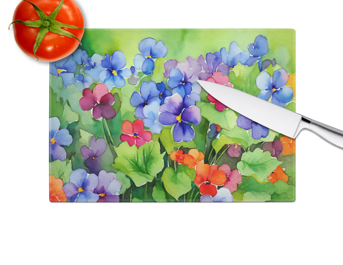 Illinois Violet in Watercolor Glass Cutting Board