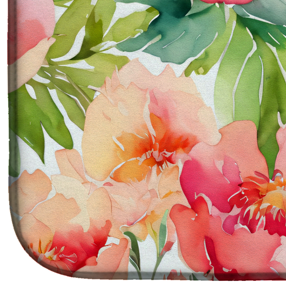 Indiana Peonies in Watercolor Dish Drying Mat