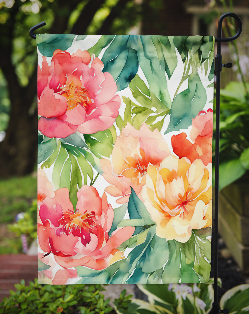Indiana Peonies in Watercolor Garden Flag